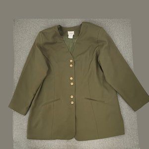 Roaman's Vintage Green Button Jacket Size‎ 26 Made in USA V-Neck Long Sleeves